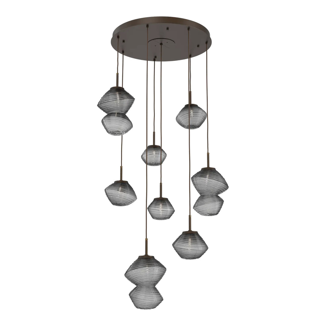 Mesa Round Pendant Chandelier by Hammerton Studio 8 Lights in Flat Bronze with Smoke glass on adjustable cord