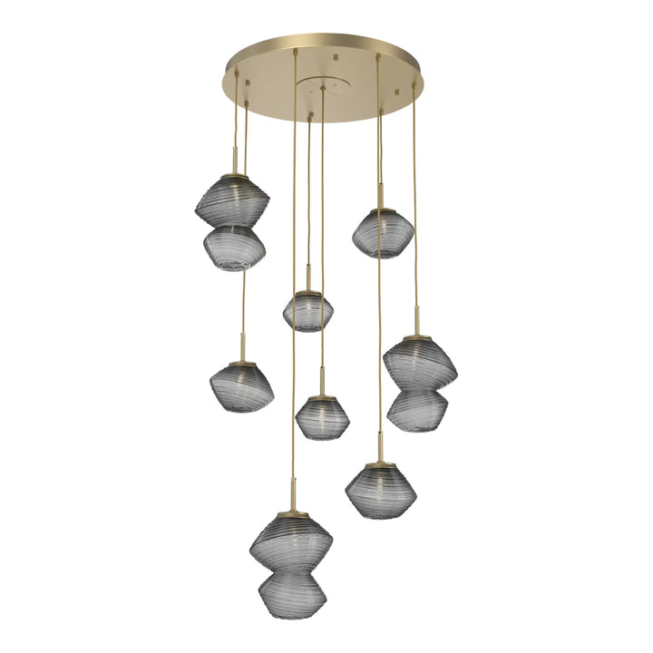 Mesa Round Pendant Chandelier by Hammerton Studio 8 Lights in Gilded Brass with Smoke glass on adjustable cord
