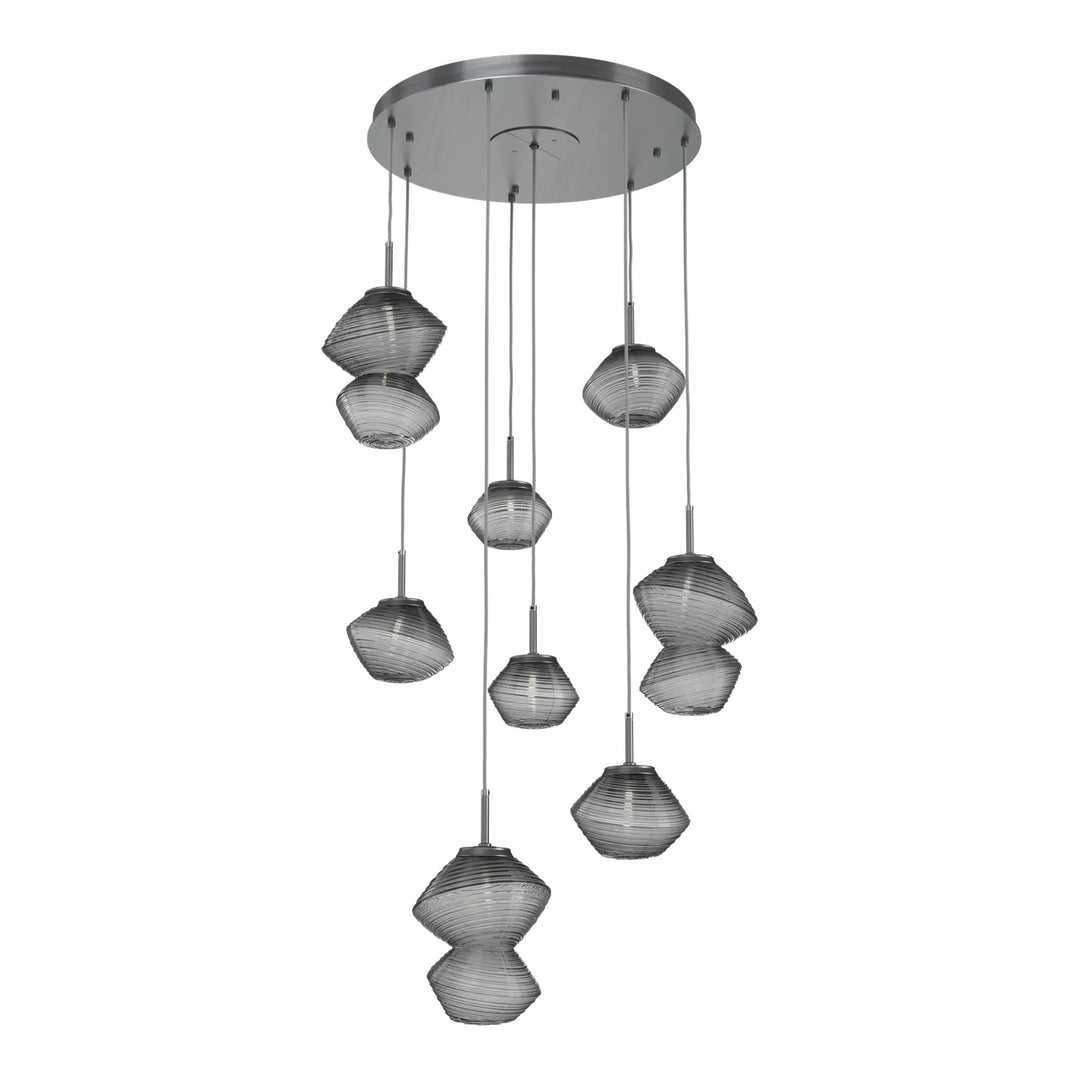 Mesa Round Pendant Chandelier by Hammerton Studio 8 Lights in Gunmetal with Smoke glass on adjustable cord
