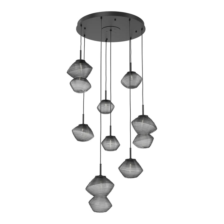 Mesa Round Pendant Chandelier by Hammerton Studio 8 Lights in Matte Black with Smoke glass on adjustable cord