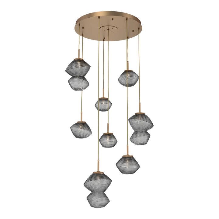 Mesa Round Pendant Chandelier by Hammerton Studio 8 Lights in Novel Brass with Smoke glass on adjustable cord