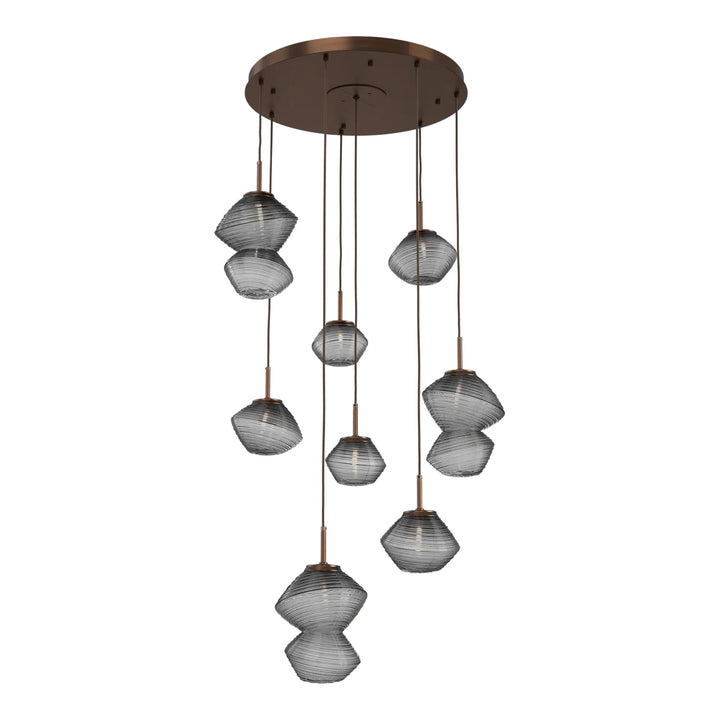 Mesa Round Pendant Chandelier by Hammerton Studio 8 Lights in Oil-Rubbed Bronze with Smoke glass on adjustable cord