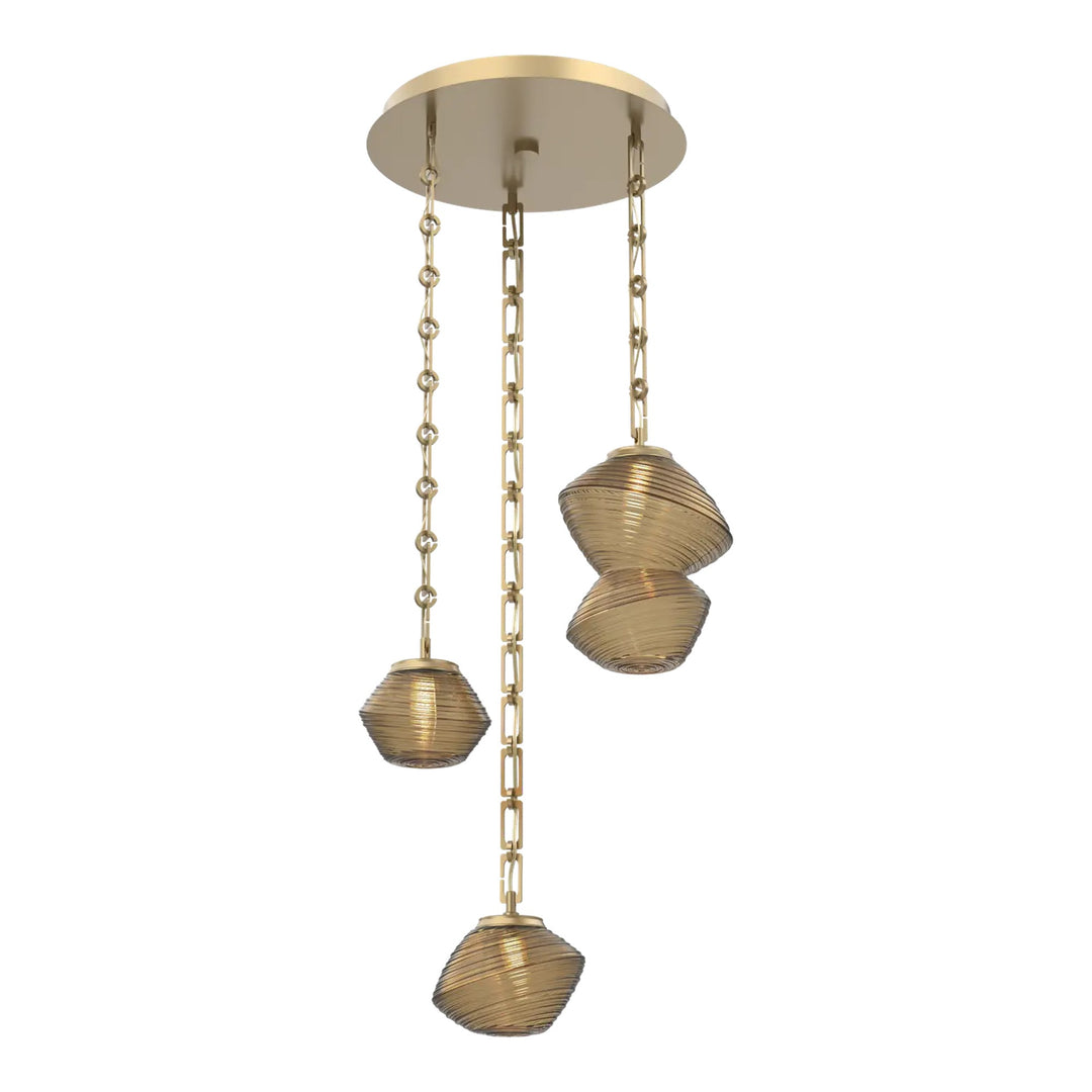 Mesa Round Pendant Chandelier by Hammerton Studio in Gilded Brass with Bronze glass