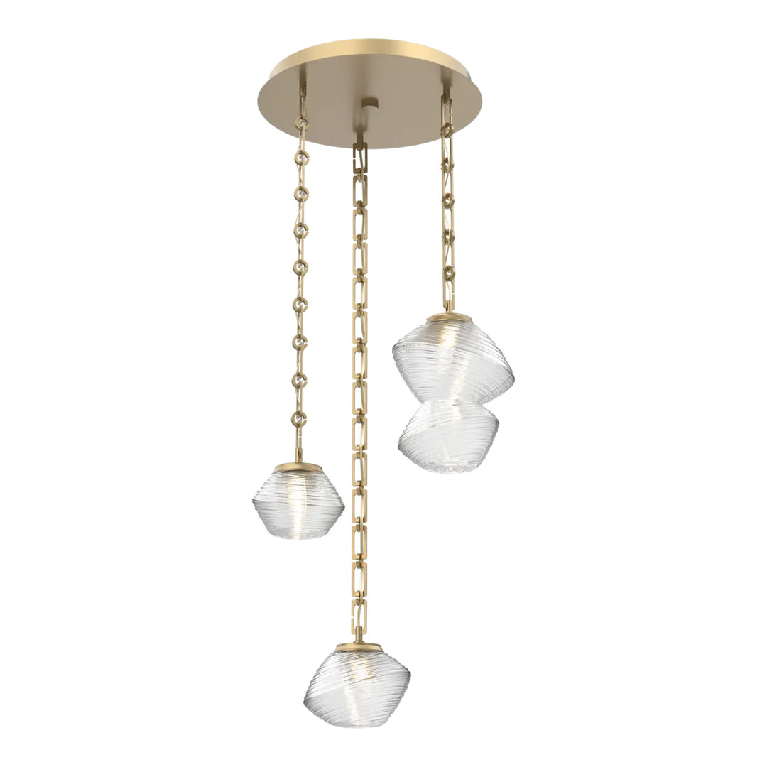 Mesa Round Pendant Chandelier by Hammerton Studio in Gilded Brass with Clear glass