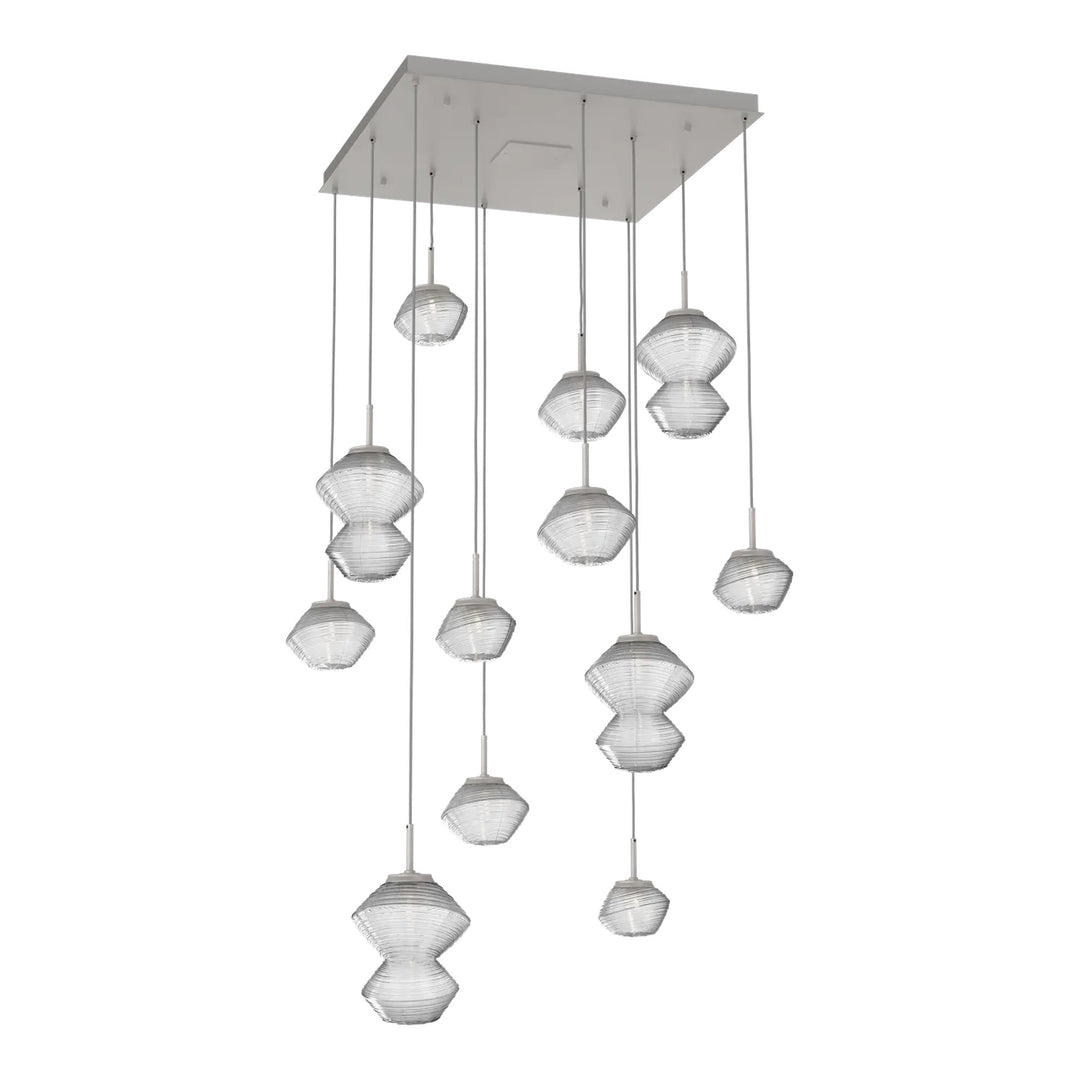 Mesa Square Pendant Chandelier by Hammerton Studio 12 Lights in Beige Silver with Clear glass