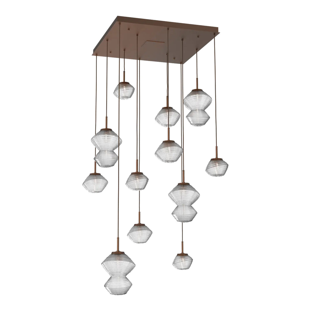 Mesa Square Pendant Chandelier by Hammerton Studio 12 Lights in Burnished Bronze with Clear glass