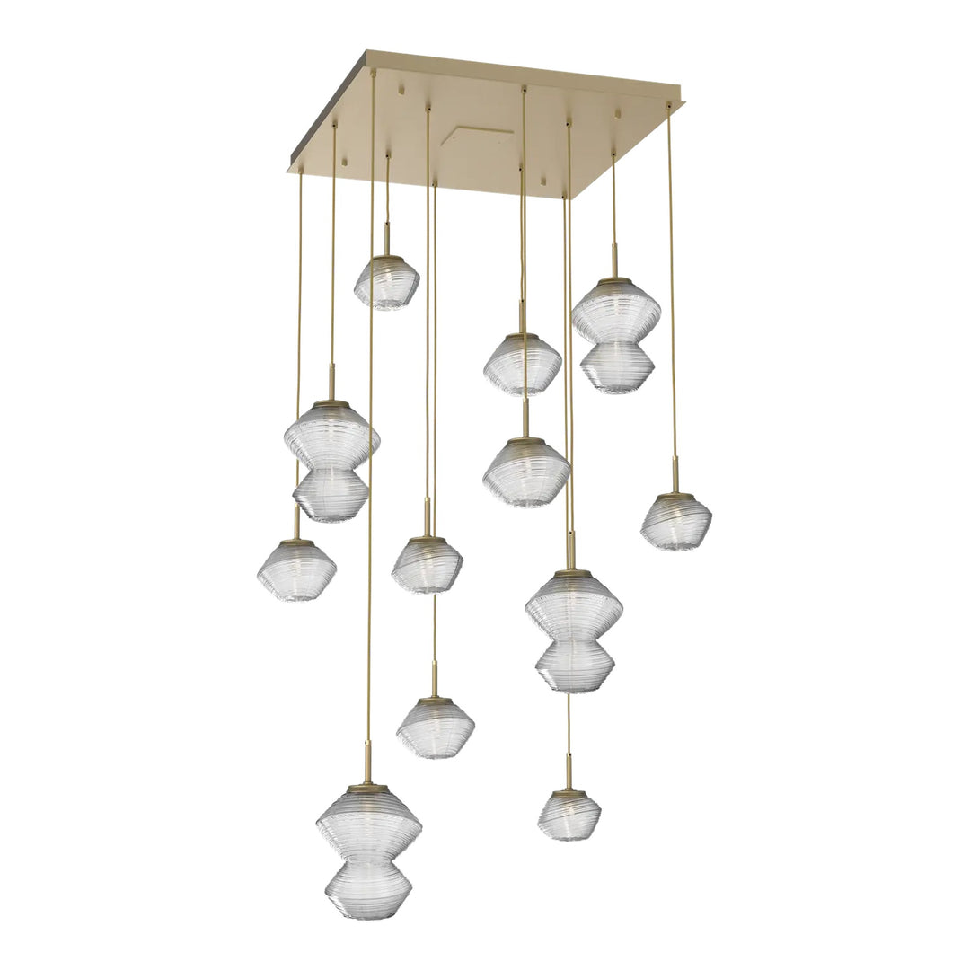 Mesa Square Pendant Chandelier by Hammerton Studio 12 Lights in Gilded Brass with Clear glass