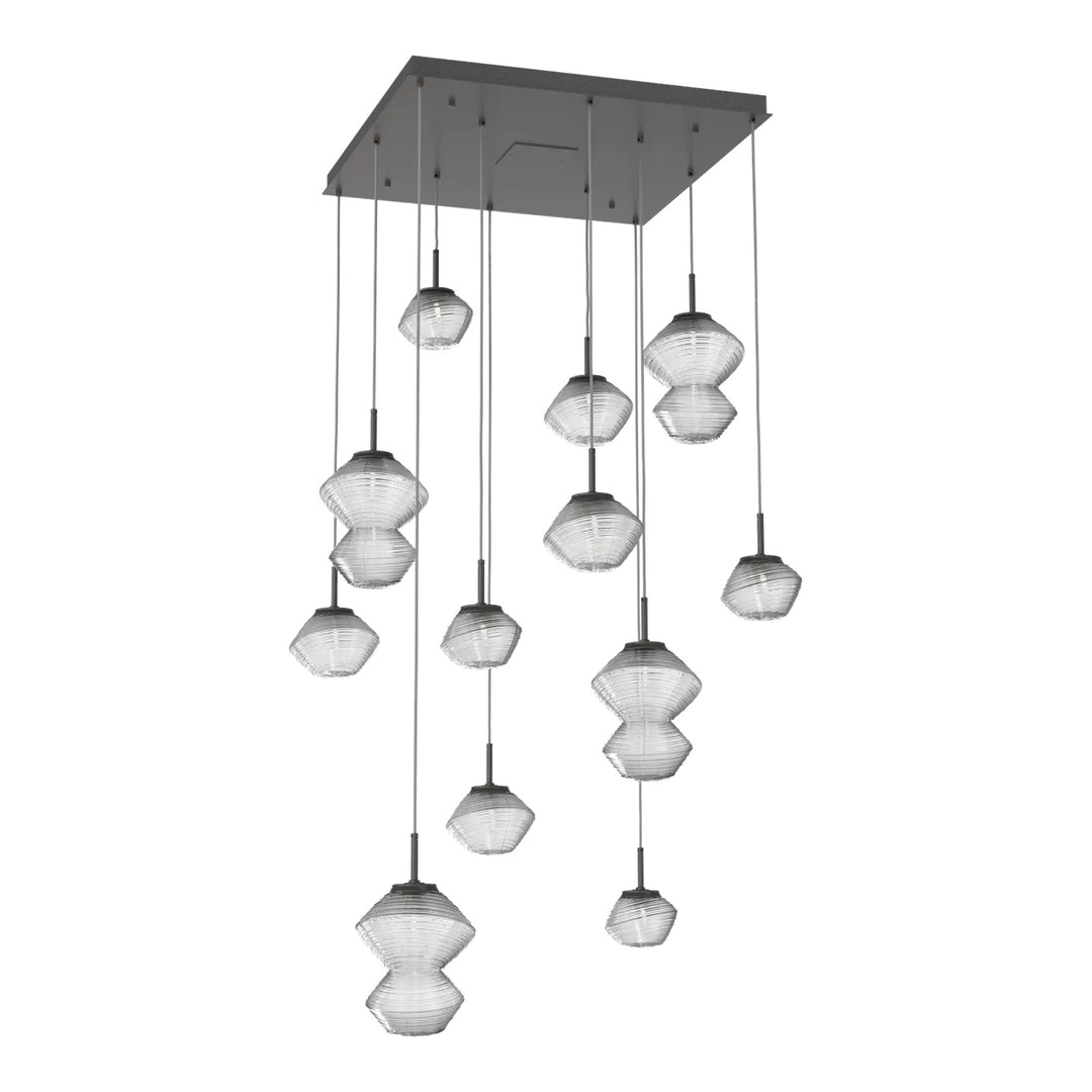 Mesa Square Pendant Chandelier by Hammerton Studio 12 Lights in Graphite with Clear glass