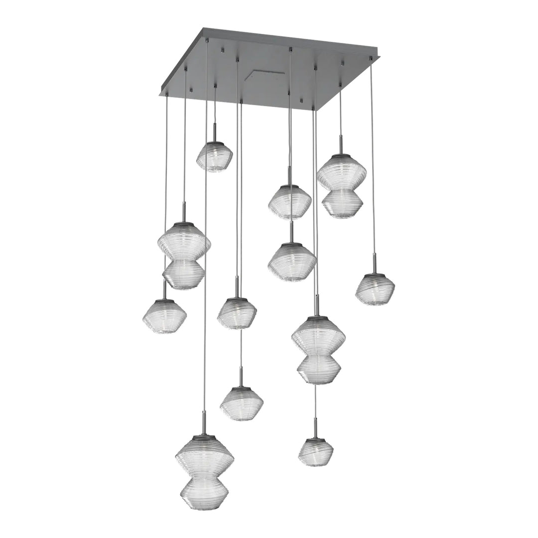 Mesa Square Pendant Chandelier by Hammerton Studio 12 Lights in Gunmetal with Clear glass