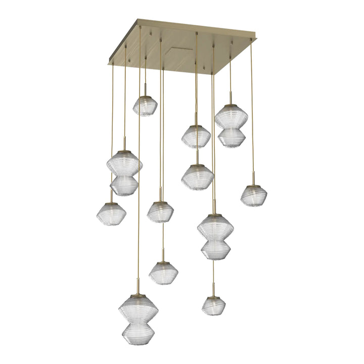 Mesa Square Pendant Chandelier by Hammerton Studio 12 Lights in Heritage Brass with Clear glass