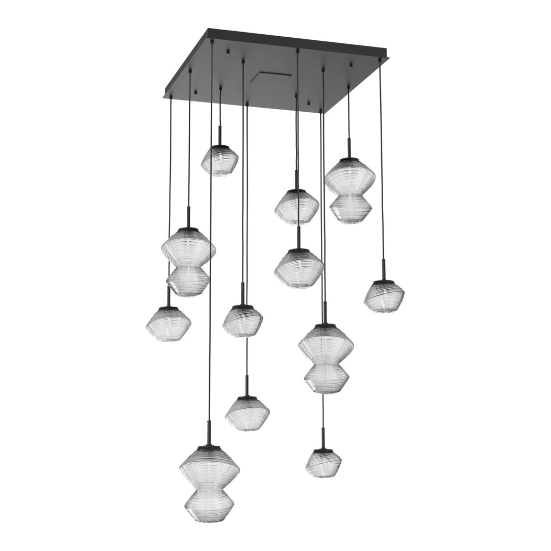 Mesa Square Pendant Chandelier by Hammerton Studio 12 Lights in Matte Black with Clear glass