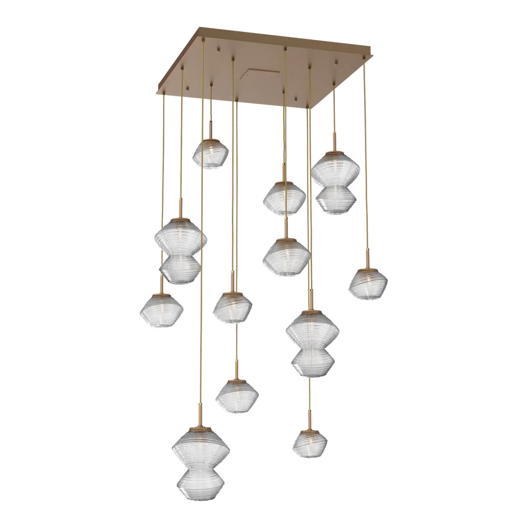 Mesa Square Pendant Chandelier by Hammerton Studio 12 Lights in Novel Brass with Clear glass