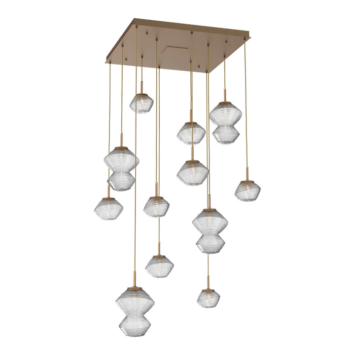 Mesa Square Pendant Chandelier by Hammerton Studio 12 Lights in Novel Brass with Clear glass