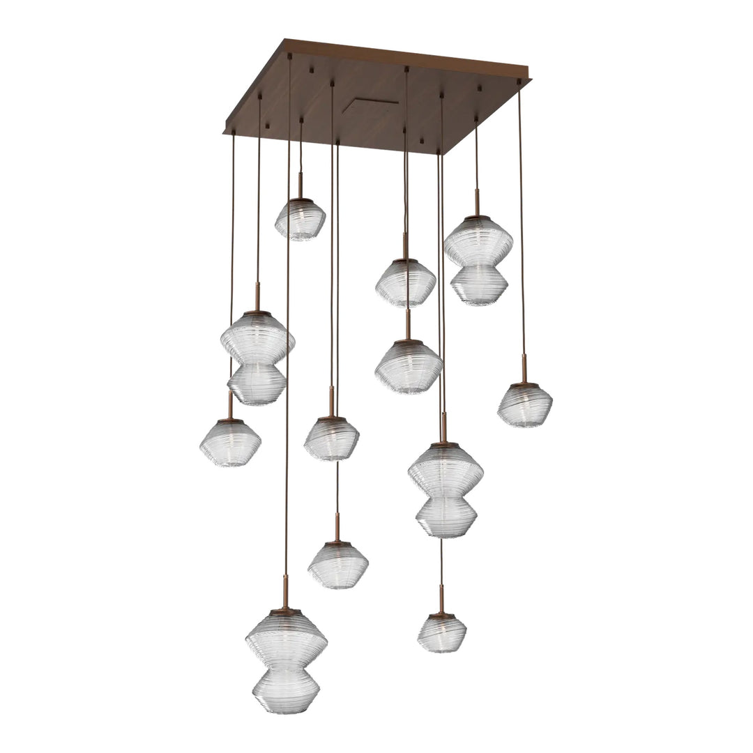 Mesa Square Pendant Chandelier by Hammerton Studio 12 Lights in Oil-Rubbed Bronze with Clear glass