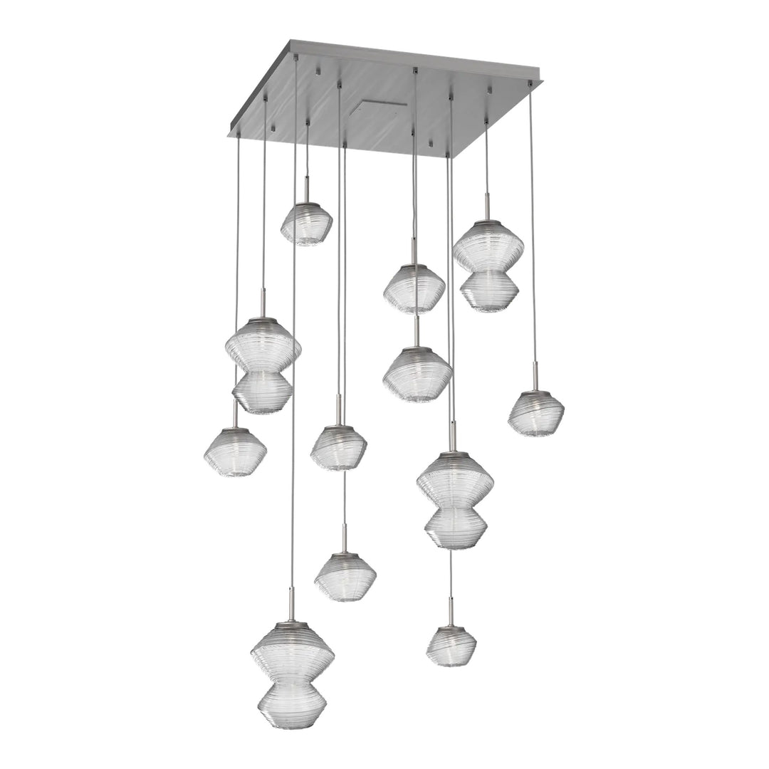 Mesa Square Pendant Chandelier by Hammerton Studio 12 Lights in Satin Nickel with Clear glass