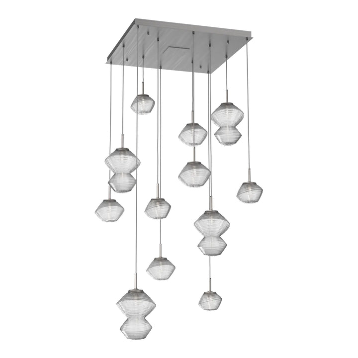 Mesa Square Pendant Chandelier by Hammerton Studio 12 Lights in Satin Nickel with Clear glass