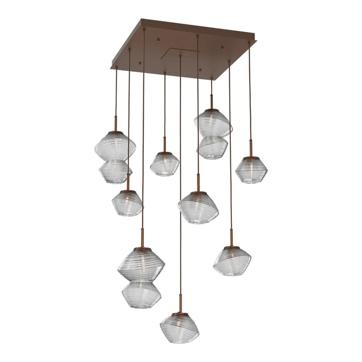 Mesa Square Pendant Chandelier by Hammerton Studio 9 Lights in Burnished Bronze with Clear glass