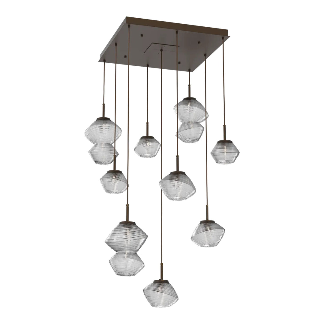 Mesa Square Pendant Chandelier by Hammerton Studio 9 Lights in Flat Bronze with Clear glass