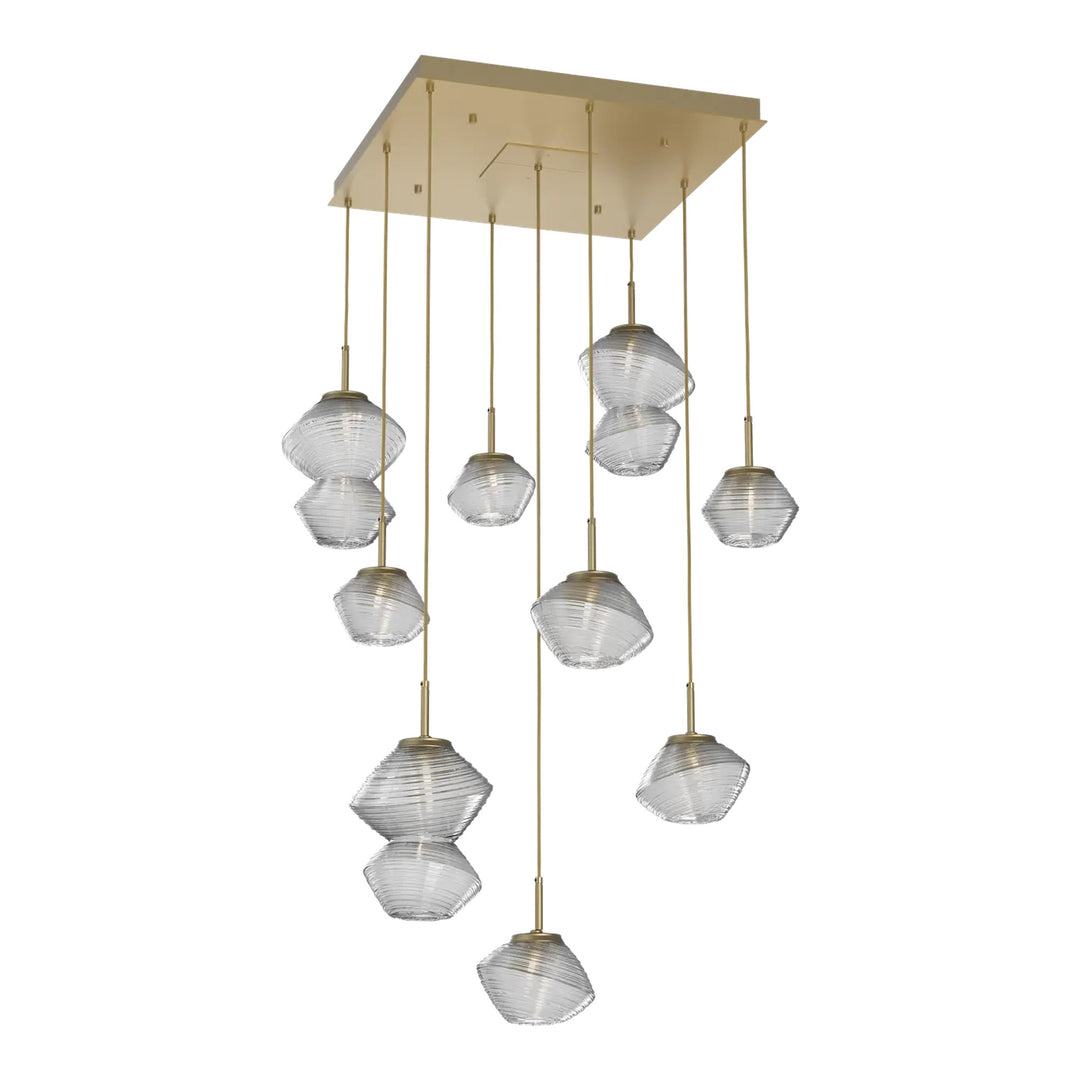 Mesa Square Pendant Chandelier by Hammerton Studio 9 Lights in Gilded Brass with Clear glass