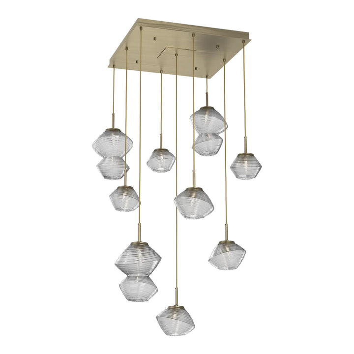 Mesa Square Pendant Chandelier by Hammerton Studio 9 Lights in Heritage Brass with Clear glass