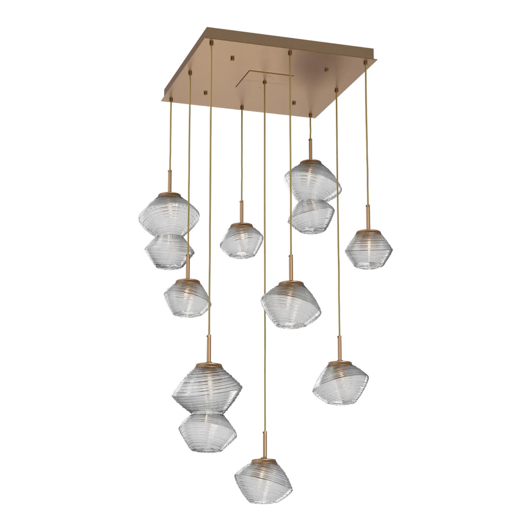 Mesa Square Pendant Chandelier by Hammerton Studio 9 Lights in Novel Brass with Clear glass