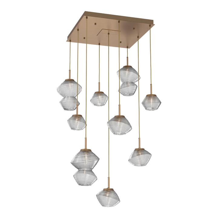 Mesa Square Pendant Chandelier by Hammerton Studio 9 Lights in Novel Brass with Clear glass