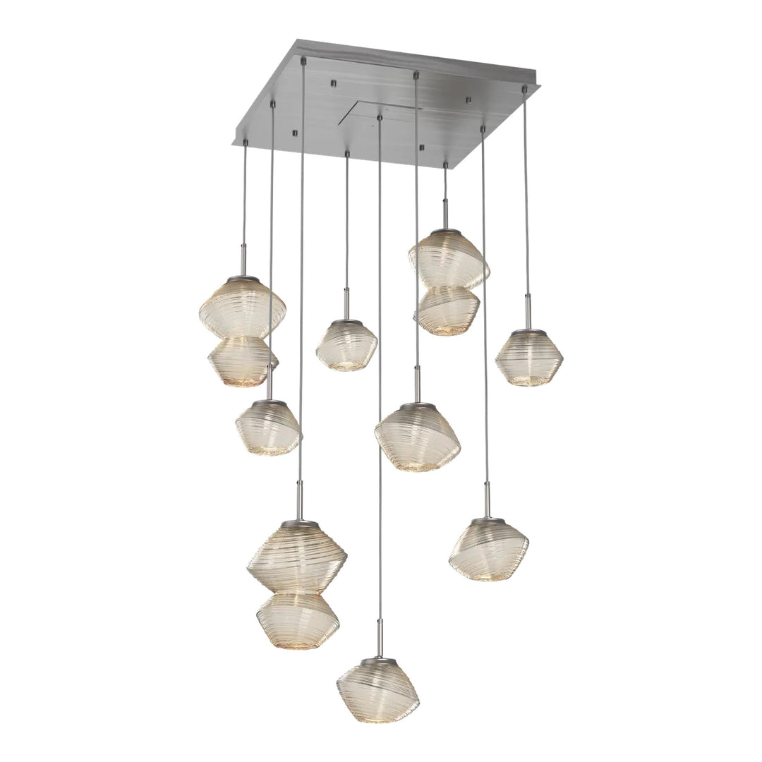 Mesa Square Pendant Chandelier by Hammerton Studio in Satin Nickel with Amber glass