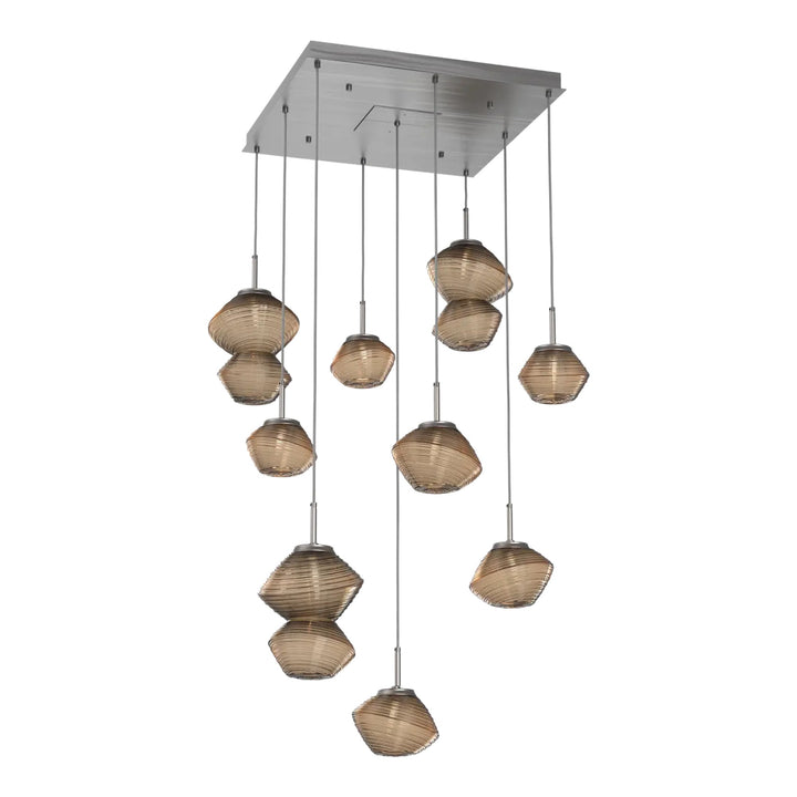 Mesa Square Pendant Chandelier by Hammerton Studio in Satin Nickel with Bronze glass