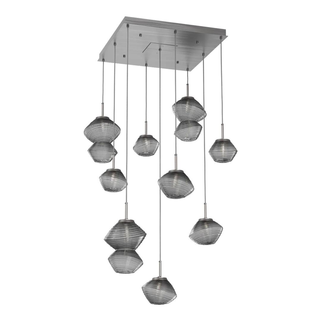 Mesa Square Pendant Chandelier by Hammerton Studio in Satin Nickel with Smoke glass