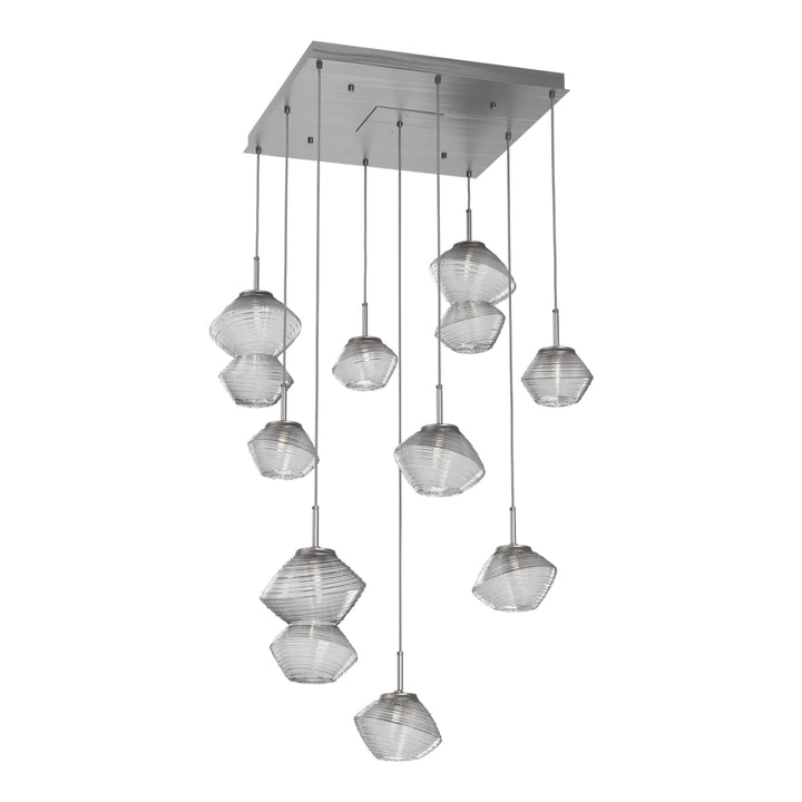 Mesa Square Pendant Chandelier by Hammerton Studio 9 Lights in Satin Nickel with Clear glass