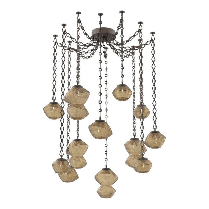 Mesa Swag Chandelier by Hammerton Studio 12 Lights in Flat Bronze with Bronze glass on chain