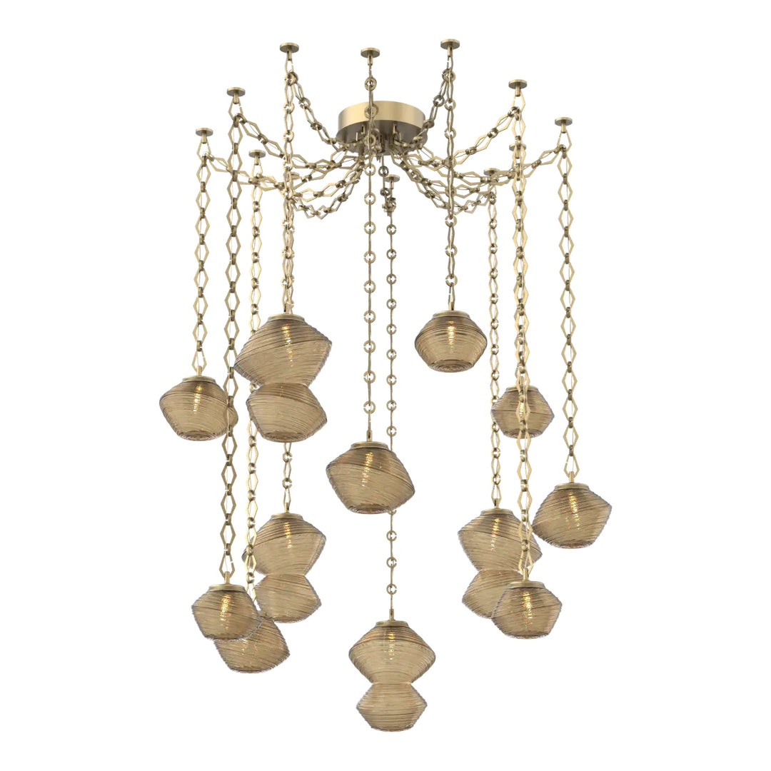 Mesa Swag Chandelier by Hammerton Studio 12 Lights in Gilded Brass with Bronze glass on chain