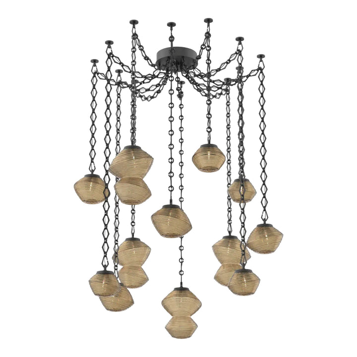 Mesa Swag Chandelier by Hammerton Studio 12 Lights in Matte Black with Bronze glass on chain
