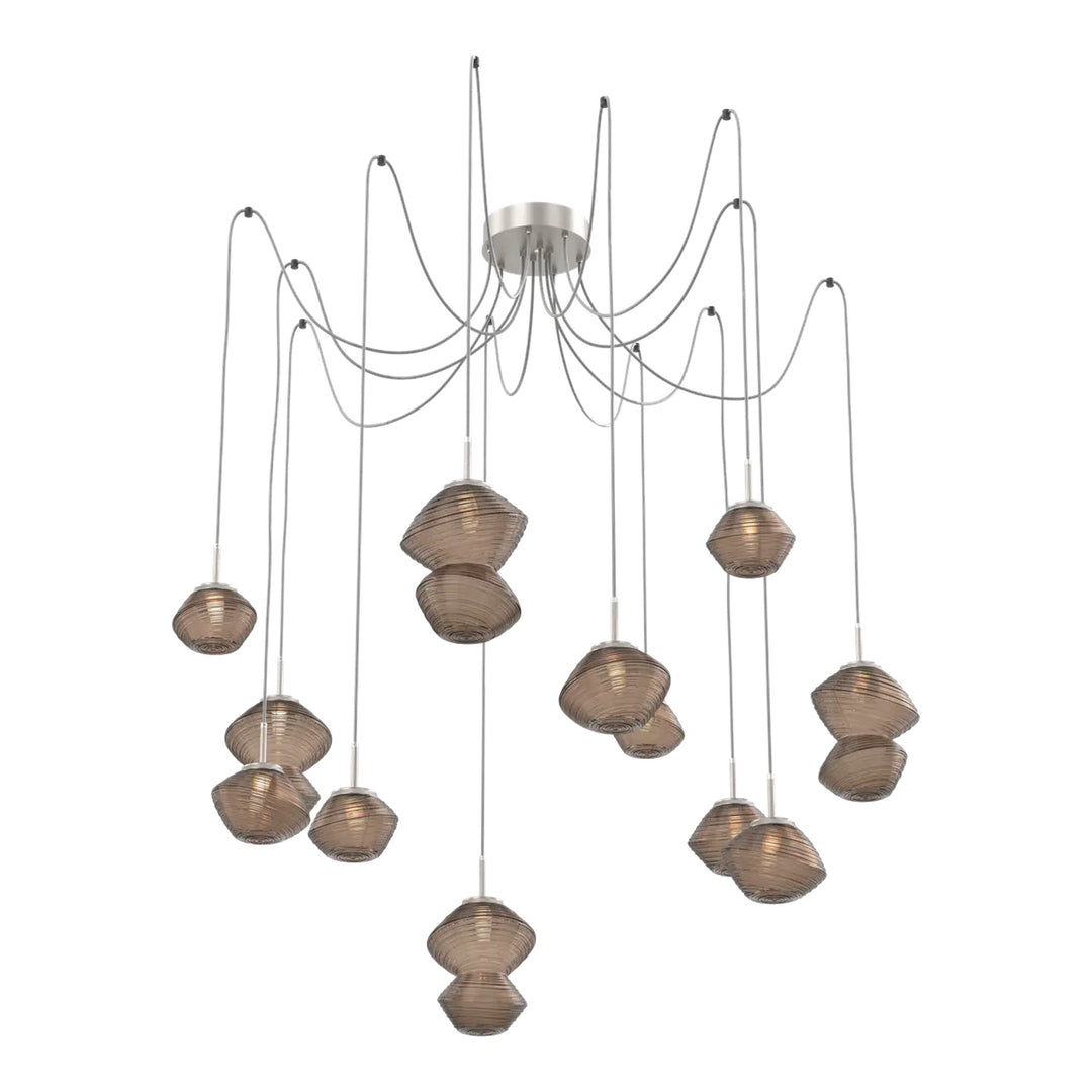 Mesa Swag Chandelier by Hammerton Studio 12 Lights in Beige Silver with Bronze glass on adjustable cord