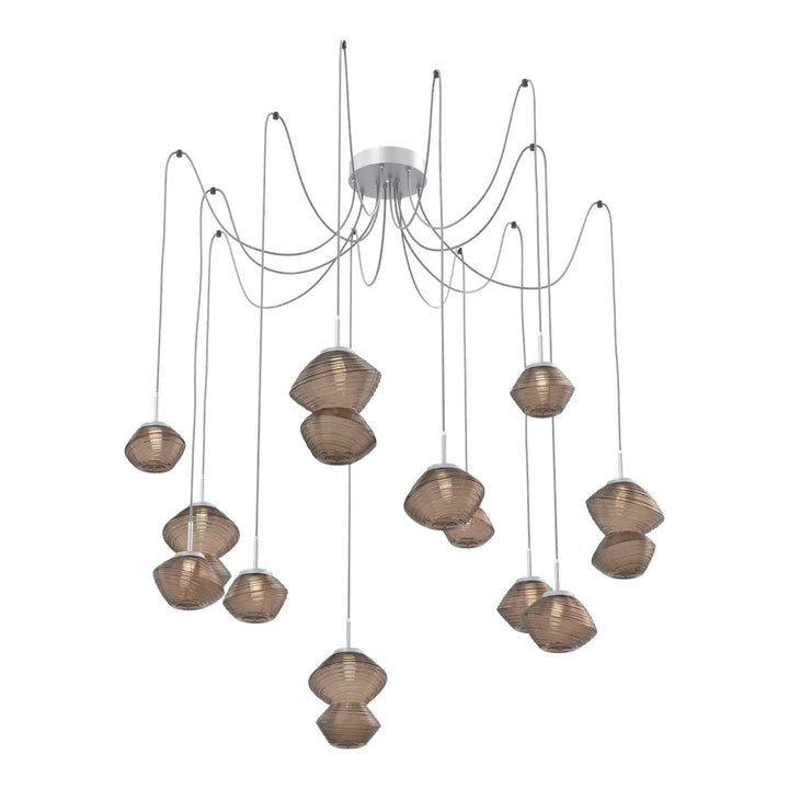 Mesa Swag Chandelier by Hammerton Studio 12 Lights in Classic Silver with Bronze glass on adjustable cord