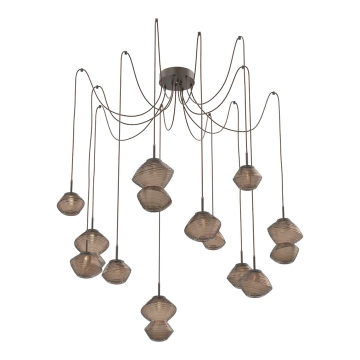 Mesa Swag Chandelier by Hammerton Studio 12 Lights in Flat Bronze with Bronze glass on adjustable cord