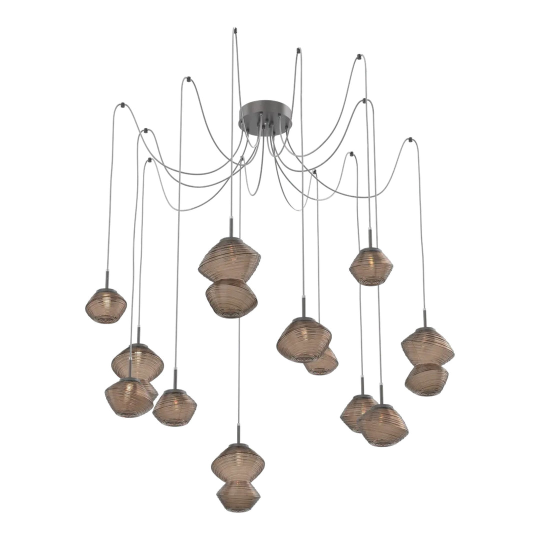 Mesa Swag Chandelier by Hammerton Studio 12 Lights in Graphite with Bronze glass on adjustable cord
