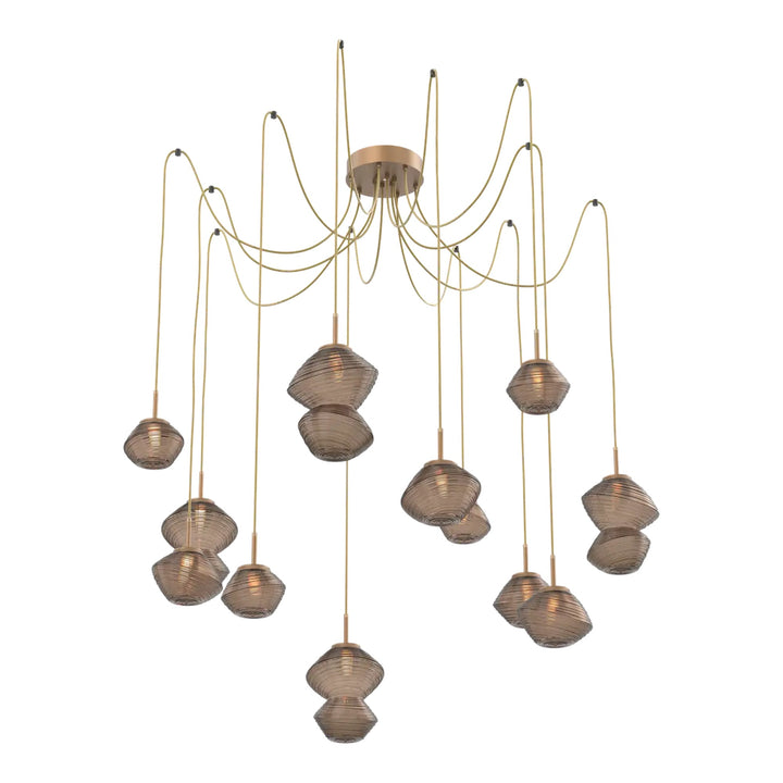 Mesa Swag Chandelier by Hammerton Studio 12 Lights in Novel Brass with Bronze glass on adjustable cord
