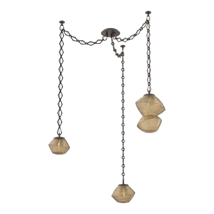 Mesa Swag Chandelier by Hammerton Studio 3 Lights in Flat Bronze with Bronze glass on chain