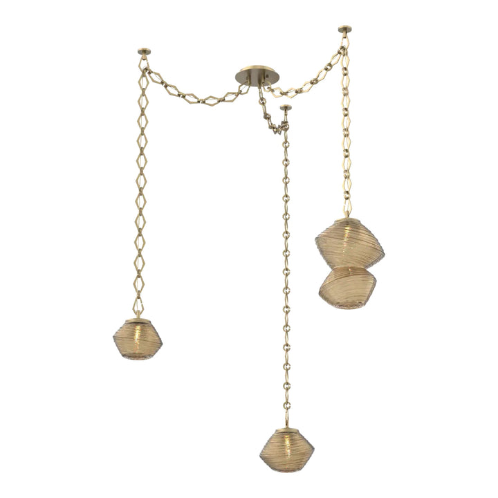 Mesa Swag Chandelier by Hammerton Studio 3 Lights in Gilded Brass with Bronze glass on chain