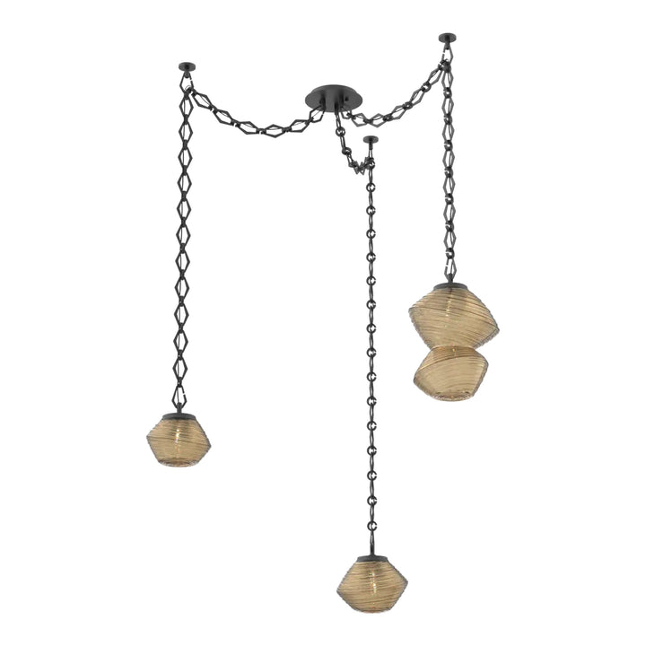Mesa Swag Chandelier by Hammerton Studio 3 Lights in Matte Black with Bronze glass on chain