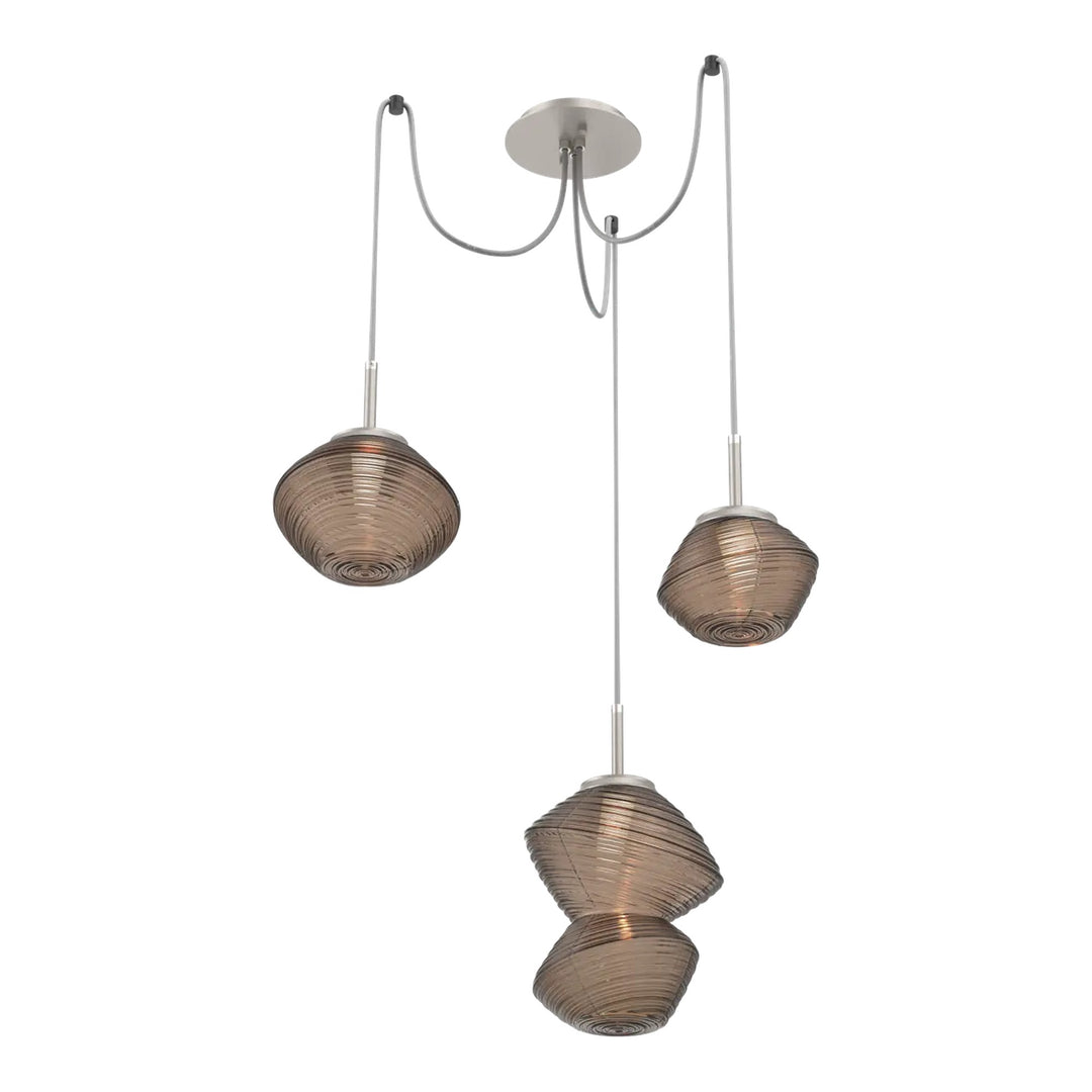 Mesa Swag Chandelier by Hammerton Studio 3 Lights in Beige Silver with Bronze glass on adjustable cord