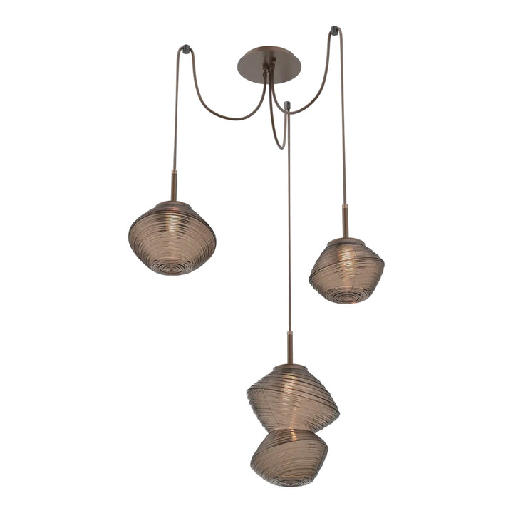 Mesa Swag Chandelier by Hammerton Studio 3 Lights in Burnished Bronze with Bronze glass on adjustable cord