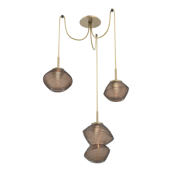 Mesa Swag Chandelier by Hammerton Studio 3 Lights in Gilded Brass with Bronze glass on adjustable cord