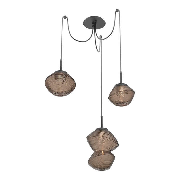 Mesa Swag Chandelier by Hammerton Studio 3 Lights in Matte Black with Bronze glass on adjustable cord