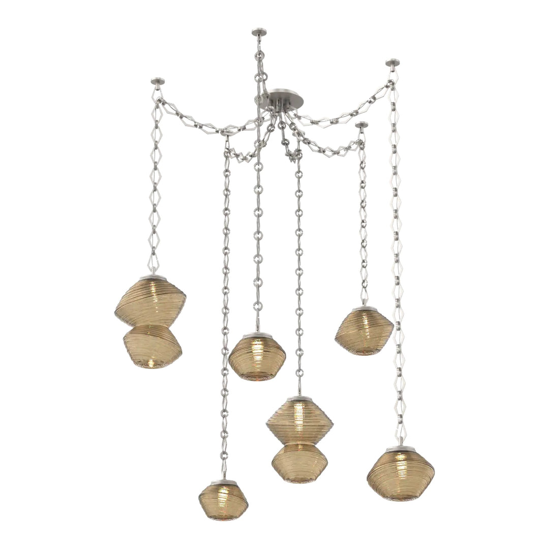 Mesa Swag Chandelier by Hammerton Studio 6 Lights in Beige Silver with Bronze glass on chain