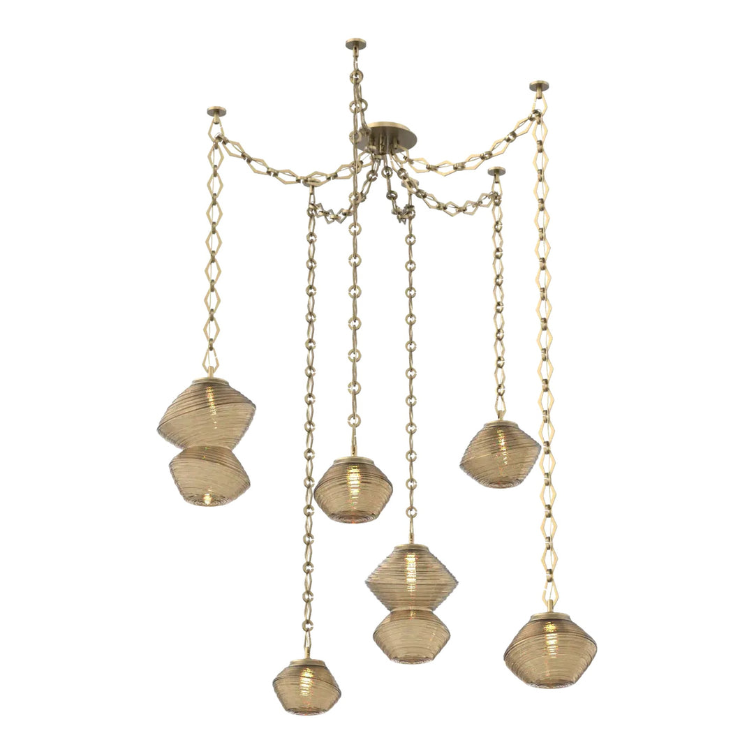 Mesa Swag Chandelier by Hammerton Studio 6 Lights in Gilded Brass with Bronze glass on chain