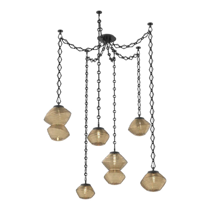 Mesa Swag Chandelier by Hammerton Studio 6 Lights in Matte Black with Bronze glass on chain
