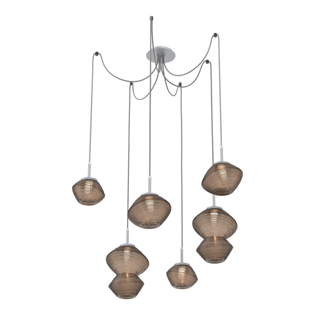Mesa Swag Chandelier by Hammerton Studio 6 Lights in Classic Silver with Bronze glass on adjustable cord