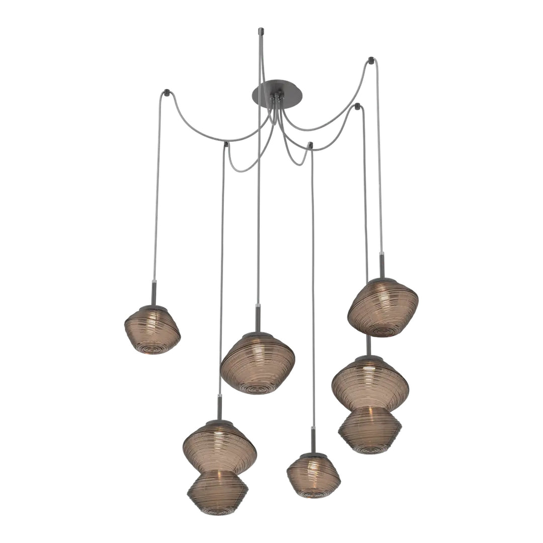Mesa Swag Chandelier by Hammerton Studio 6 Lights in Graphite with Bronze glass on adjustable cord